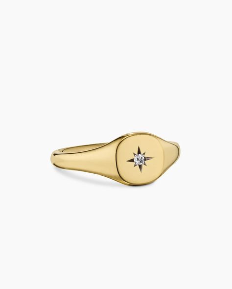 Cable Collectibles® Starset Pinky Ring in 18K Yellow Gold with Center Diamond, 7mm Pinky Rings For Women, David Yurman Ring, Holiday Lookbook, Oversized Tote Bag, Ring Collection, Rare Gemstones, Pinky Ring, Customer Care, Moto Boots