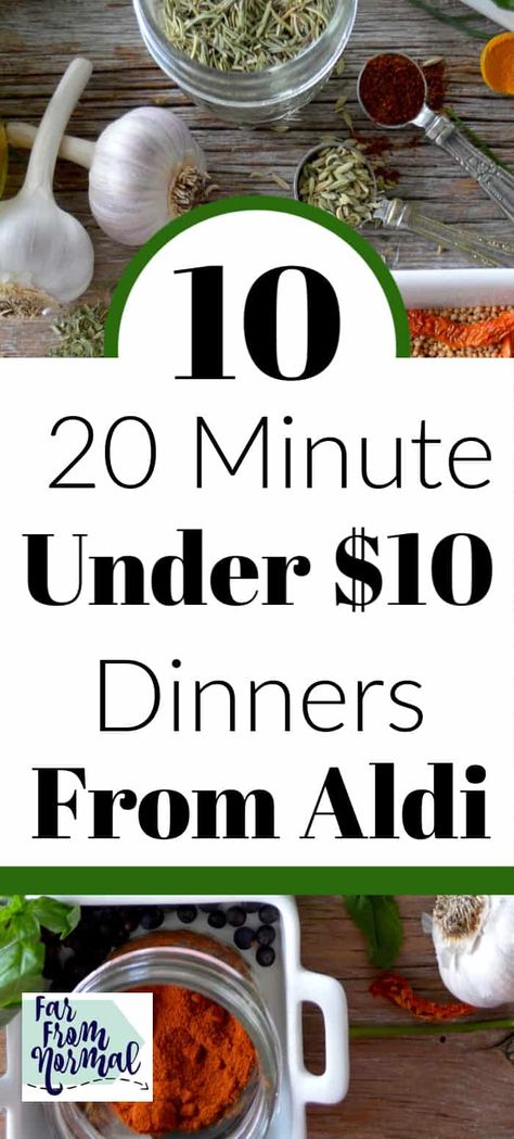 Weeknight dinners don't have to be time consuming or expensive to be delicious! This list of 10 meals can be made in 20 minutes or less for under 10 dollars! All of the ingredients can be found at Aldi! 20 Min Meal, Aldi Meals, Aldi Meal Plan, Cheap Family Meals, Aldi Recipes, 30 Min Meals, Cooking For A Crowd, 10 Dollars, Cheap Dinners