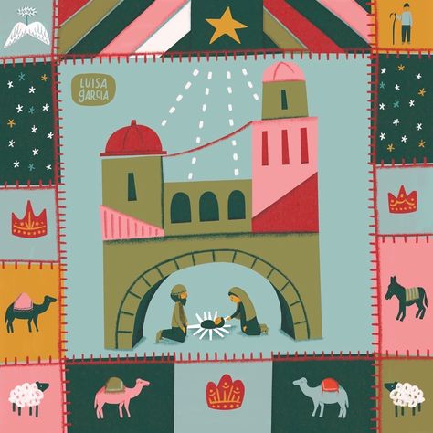 Christmas Shepherds Illustration, Folk Art Nativity, Nativity Art For Kids, Nativity Illustration, Christmas Donkey, Church Graphics, Blanket Ideas, The North Star, Biblical Art