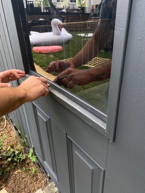 Laundry Room Door With Glass Window, Diy Window In Door, Add Window To Door, How To Put Glass In A Door, Front Door Glass Insert Makeover Diy, Change Front Door Glass Insert, How To Add Glass To A Door, Exterior Door Update Diy, Add Window To Front Door