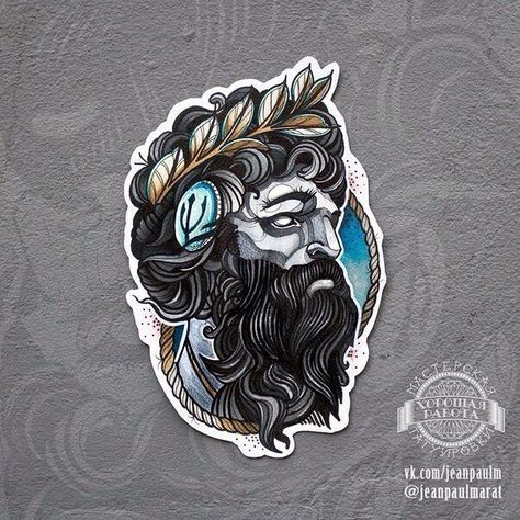 Greek God Tattoo, Poseidon Tattoo, Neo Tattoo, Neotraditional Tattoo, Sketchbook Sketches, God Tattoos, School Cartoon, Mythology Tattoos, Dagger Tattoo