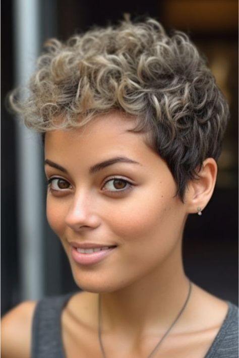 28 Trendy Curly Pixie Cut Ideas To Spice Up Your Style Short Rounded Haircut, Feminine Short Curly Hair, Short Curly Thick Hair, Short Curly Haircuts Pixie, Pixie Cut Curly Hair Round Face, Short Curly Pixie Hairstyles, Super Short Curly Hair, Get Your Curls Back, Curly Pixie Haircut