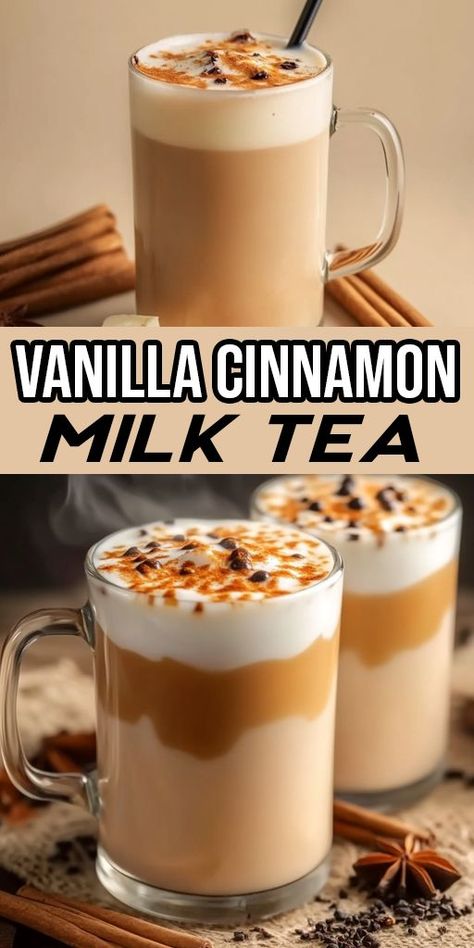 Craving something sweet and spicy? 🌿🍵 Try this Vanilla Cinnamon Milk Tea! Infused with the comforting flavors of vanilla and cinnamon, it’s like a hug in a mug. Perfect for tea lovers! 🍯🧋 #TeaTime #CinnamonLovers #HomemadeDrinks Vanilla Cinnamon Milk Tea, Hot Milk Tea Recipe, Cinnamon Milk Tea, Milk Tea Recipe, Milk Tea Recipes, A Hug In A Mug, Simple Baking, Hug In A Mug, Copycat Starbucks