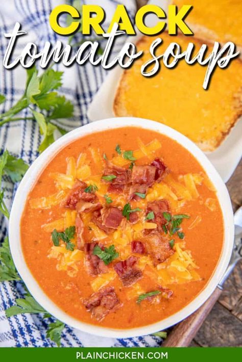 Plain Chicken Recipes, Cream Cheese Chicken Chili, Slow Cooker Steak, Tomato Tortellini Soup, Slow Cooker Chicken Chili, Condensed Tomato Soup, Soup Creamy, Canned Tomato Soup, Soup Chowder