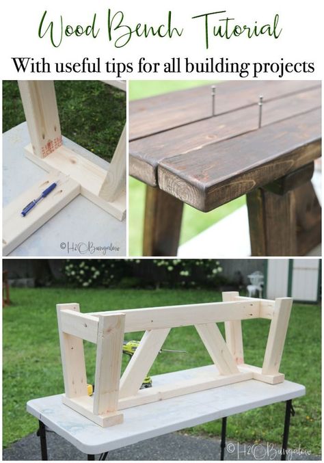 Wooden Bench Plans, Wood Bench Plans, Rustic Wood Bench, Workbench Ideas, Diy Modern Furniture, Woodworking Design, Bench Design, Diy Bench Outdoor, Woodworking Bench Plans