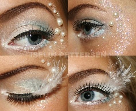 Winter, inspired makeup :) totally going to try this Wonderland Makeup, Make Up Diy, Fantasy Make-up, Halloweenský Makeup, Halloween Make-up Looks, Angel Makeup, Angel Costume, White Makeup, White Eyeliner