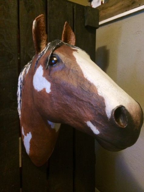 Paper Mache Horse Head, Finished Paper Mache Horse, Horse Trophy, Paper Mache Animal Head, Saddle Tramp, Paper Mache Head, Diy Fimo, Trophy Head, Paper Mache Animals, Young Frankenstein