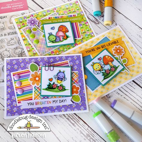 Doodlebug Design Inc Blog: FAIRY GARDEN BUGS & KISSES STAMPED CARDS | with Karen Garden Bugs, Doodlebug Design, A Bug, Spring Cards, Card Sketches, Card Tags, Paper Cards, Patterned Paper, Simple Cards