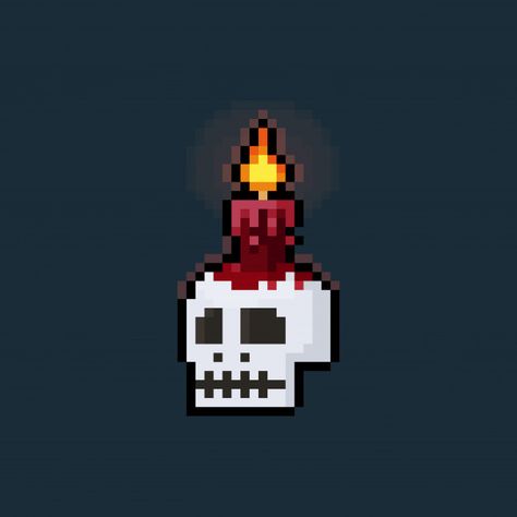 Pixel Art Horror Character, Pixel Skull Art, Candle Pixel Art, Creepy Pixel Art, Pixel Art Skull, Red Pixel Art, Skull Pixel Art, Halloween Pixel Art, Free Pixel Art