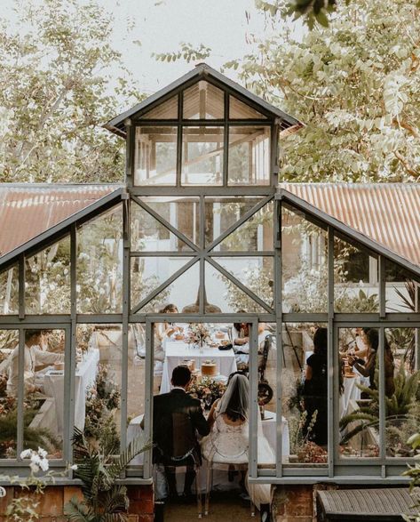 Green House Wedding Ceremony, Micro Wedding Venues, Tiny Wedding Venues, Backyard Micro Wedding, Greenhouse Venue, Shed Wedding, Glass House Wedding, Minimalistic Decor, Wythe Hotel