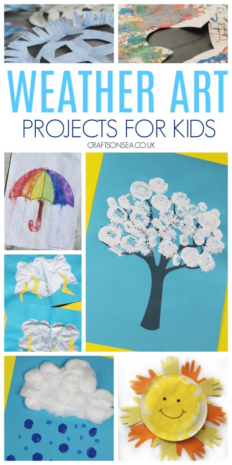 Weather Art For Kids Weather Topic Eyfs, Easy Weather Crafts For Preschool, Weather Art And Craft, Weather Arts And Crafts For Kids, Weather Art For Toddlers, Weather Art For Kids, Weather Art Projects, Weather Projects For Kids, Weather Art Preschool