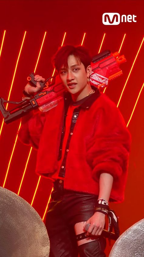 Red Bangs, Army Pics, K Wallpaper, Stray Kids Chan, Korean Artist, Bang Chan, Red Outfit, Red Aesthetic, Kpop Memes