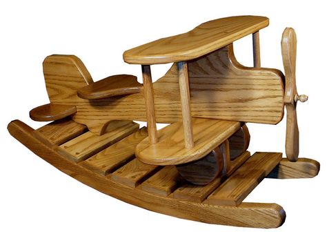 Amish handcrafted, The Oak Airplane Rocker will let your child's imagination fly high. The airplane rocker is made in America using high quality solid wood and finished the w Wooden Rocking Horse Plans, Vintage Airplane Nursery, Female Carpenter, Rocking Horse Plans, Kids Rocker, Wooden Rocker, Wooden Airplane, Kids Rocking Chair, Airplane Nursery