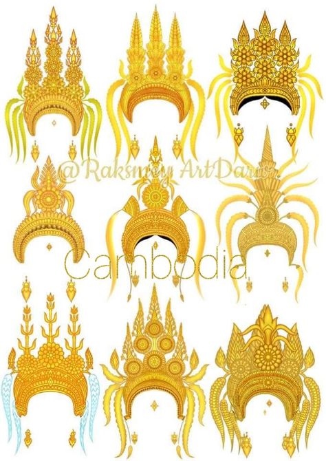 Cambodian Tattoo, Apsara Khmer, Cambodia Siem Reap, Cambodia Art, Vintage Myanmar, Khmer Tattoo, Cambodian Dress, Crown Png, Khmer Art