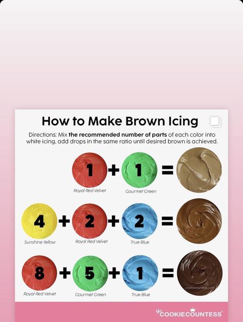 Brown Frosting With Food Coloring, Joy Drawing, Icing Color Chart, Camouflage Tattoo, Food Coloring Mixing Chart, Basic Sugar Cookie Recipe, Brown Food Coloring, Color Mixing Chart Acrylic, Cooking Decorating