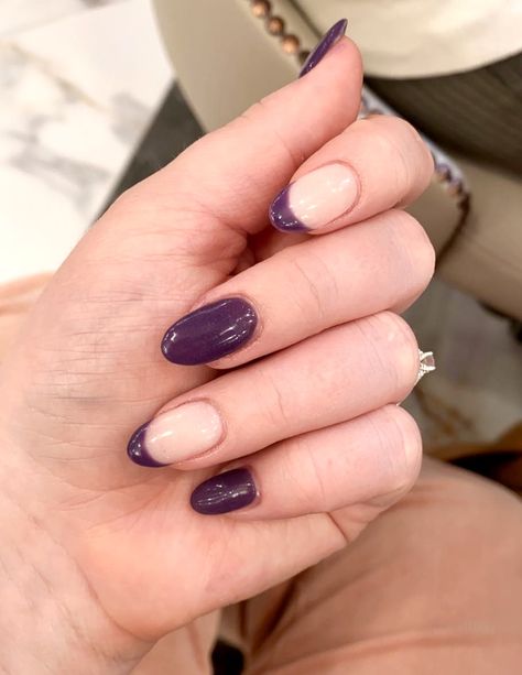 Plum Almond Nails, Almond Nails With French Tip, Nails With French Tip, Dip Gel Nails, Purple Wedding Nails, Cute Almond Nails, Sparkle Nail Designs, Hoco Nails, Purple French