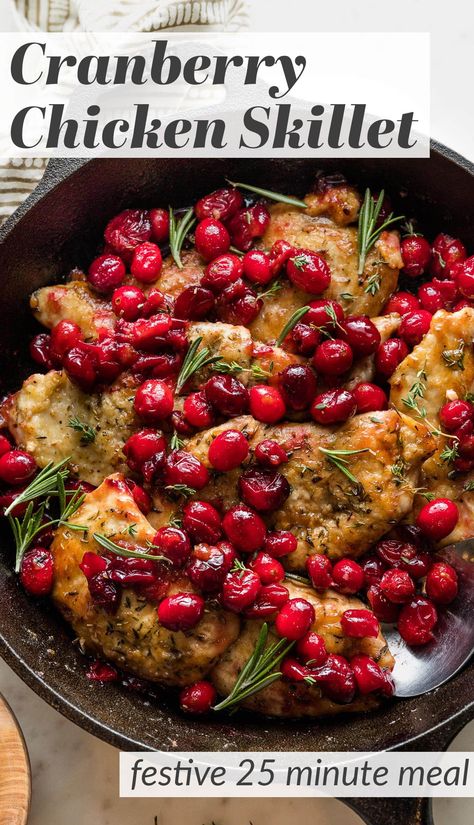 This simple Cranberry Chicken Skillet takes about 25 minutes and is absolutely irresistible thanks to a bit of balsamic vinegar and brown sugar. It's cozy and easy to make yet elevated. A fall and winter dinner winner! Fresh Cranberry Recipes, Cranberry Dessert, Balsamic Vinegar Chicken, Simple Family Meals, Cranberry Chicken, Chicken Skillet Recipes, Chicken Skillet, Cranberry Recipes, Winter Dinner