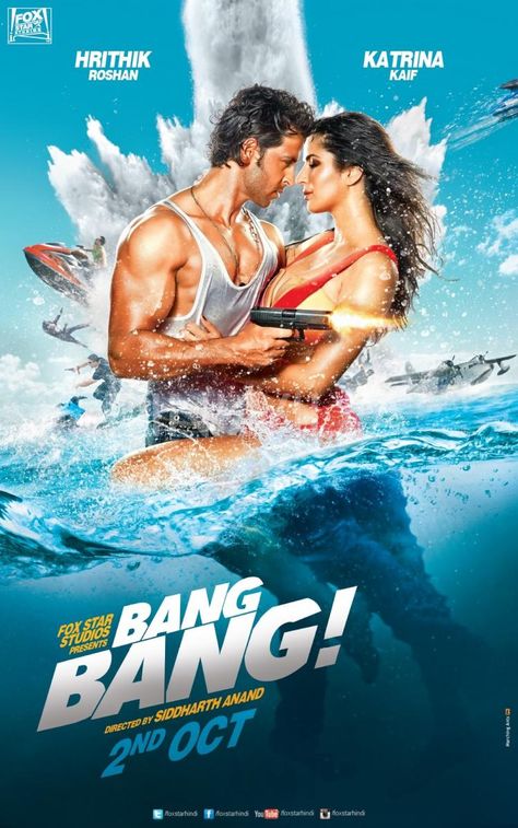 Bang Bang (2014) is an Hindi action thriller film directed by Siddharth Raj Anand. The film features Hrithik Roshan and Katrina Kaif in lead roles. Bang Bang is being produced by Fox Star Studios and it is a remake of the Tom Cruise-Cameron Diaz film Knight and Day. It is the first Bollywood film to be produced in Abu Dhabi. #movies2014 #movies #bollywood #bangbang #bangbang2014 #film #cinema #films Dhoom 2, Movies 2014, Koh I Noor, Bollywood Posters, Thriller Film, Shimla, Bollywood Movie, Hrithik Roshan, Indian Movies