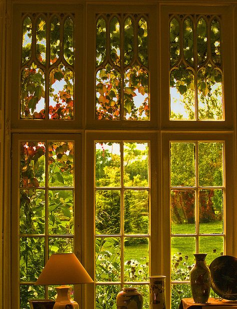 In fondo serra all' interno                                                                                                                                                                                 Más Window Views, An Open Window, Sunny Garden, Magic Places, Classical Furniture, White Upholstery, Looking Out The Window, Beautiful Windows, Window View