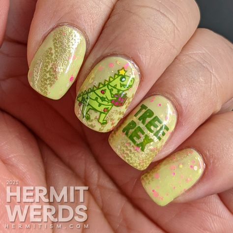 Dinosaur Christmas Nails, Dinosaur Nail Designs, Dinosaur Nails Designs, Dino Nails Art, Dinosaur Nail Art, Dinosaur Nails, Ugly Christmas Sweater Nails, Christmas Sweater Nails, Nerdy Christmas