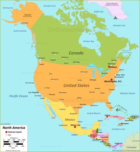 Map of North America North America Continent Map, Geography Vocabulary, World Geography Map, North America Continent, Map Of North America, Gulf Of Alaska, Asia Continent, Geography For Kids, North America Map