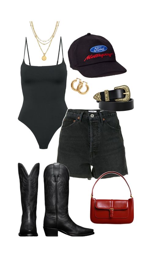 Black Boots Festival Outfit, Acl Outfits 2024, Chill Concert Outfit Summer, Slightly Stoopid Concert Outfit, Cool Girl Concert Outfit, Casual Saturday Night Outfit, Festival Country Outfit, Casual Saturday Outfit Summer, Cowgirl Night Out Outfit