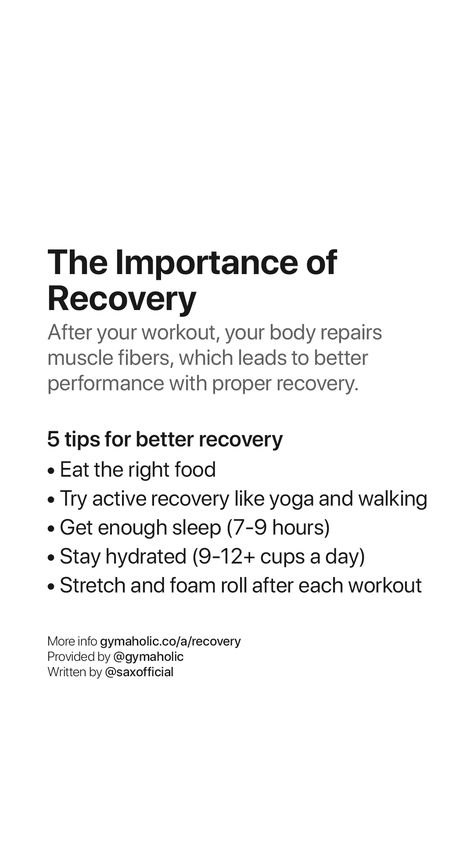 https://www.gymaholic.co/motivation/the-importance-of-recovery-after-your-workout Recovery After Workout, After Workout Recovery, Muscle Recovery Tips, Recovery Day Stretches, Recovery Day Gym Workout, Fitness Tips Facts, Active Recovery Day, Muscle Recovery After Workout, Toxic Workout Motivation