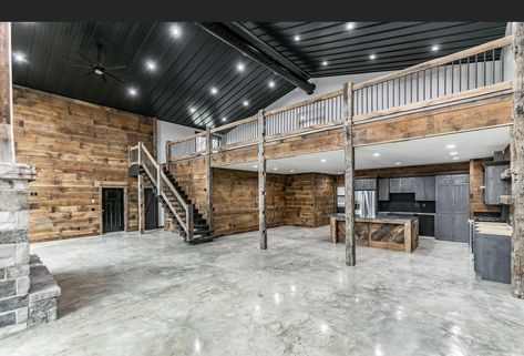 Mancave Loft Ideas, Loft In Garage Ideas, Shop Turned Into House, Loft In Shop Ideas, Shop House With Loft, Loft Above Kitchen Barndominium, Indoor Barndominium Ideas, Barndominium Shop Ideas, Barndo With Shop