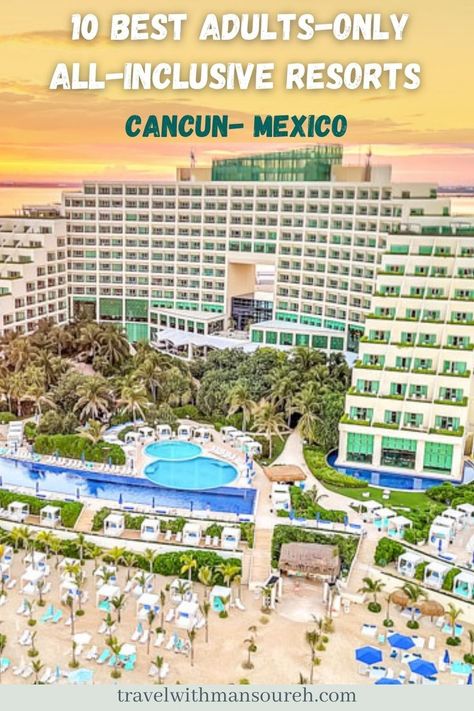 Are you looking for a romantic holiday in Cancun and want to ditch the kids? Here is the list of the best adult-only all-inclusive luxury resorts in Cancun. #adultsonly #luxuryhotel #Cancun Cancun All Inclusive Resorts Adults, Best Cancun Resorts, Cancun All Inclusive Resorts, Cancun Mexico Resorts, Temptation Cancun Resort, Resorts In Mexico, Cancun All Inclusive, Cancun Vacation, Romantic Resorts