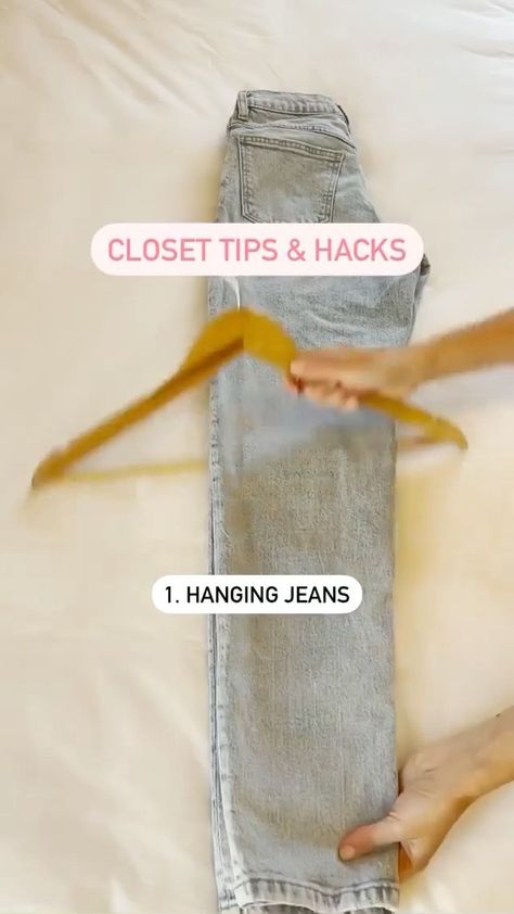 fashioninvibes on Instagram: Lifehack 🤩 @makelifesimpler_ Hanging Jeans, Closet Tips, Shirt Organization, Organization Hacks Diy, How To Organize Your Closet, Coat Closet Organization, Closet Hacks, Packing Hacks Clothes, Clothes Organization Diy