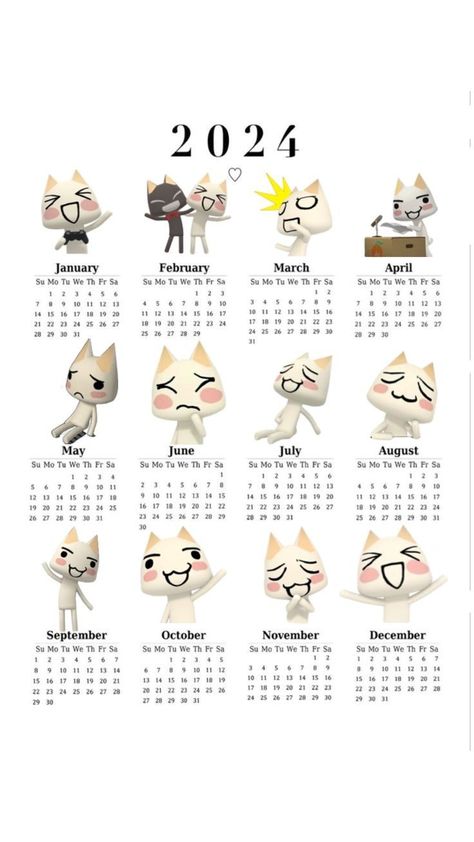 Calender Print, Buku Diy, Daily Schedules, Toro Inoue, Cat Calendar, Cute Calendar, Habit Tracking, 2024 Calendar, Cat Icon