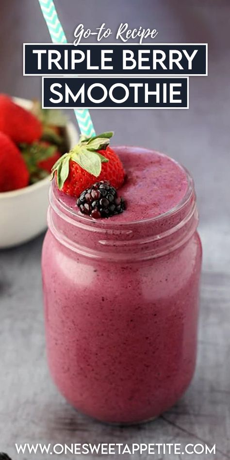 Enjoy this easy and refreshing Mixed Berry Smoothie as a quick breakfast or snack any day of the week. A healthy combination of fruit and yogurt that is approved by even the pickiest eater! Berry Smoothie With Yogurt, Frozen Berry Smoothie, Triple Berry Smoothie, Berry Protein Smoothie, Frozen Fruit Smoothie, Smoothie Recipes With Yogurt, Mixed Berry Smoothie, Juice Smoothies Recipes, Berry Smoothie Recipe