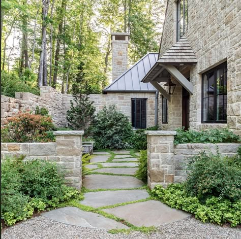 Highlands Nc Homes, English Cottage Ranch, English Cottage House Exterior, Entrance Landscaping, Driveway Entrance Landscaping, Woodland Cottage, Highlands Nc, Basement Remodel Diy, Driveway Entrance