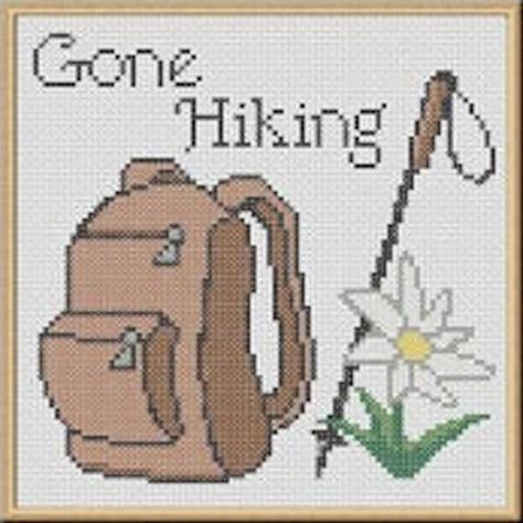 THIS PATTERN IS A PDF FILE THAT WILL BE AVAILABLE FOR IMMEDIATE DOWNLOAD DIRECTLY FROM ETSY ONCE PAYMENT IS CONFIRMED   THIS LISTING IS NOT FOR THE FINISHED PRODUCT This "Gone Hiking" cross stitch will make a perfect gift for your favorite backpacker! This cross stitch pattern is a PDF file which will be downloadable from Etsy once payment is confirmed. It will contain a color pattern with markings differentiating the colors, and a list of all floss colors used with stitch counts. Details: Stitc Hiking Cross Stitch, Gone Fishing, Star Stitch, Counted Cross Stitch Patterns, Red Christmas, Counted Cross Stitch, Cross Stitch Pattern, Cross Stitch Embroidery, Stitch Pattern