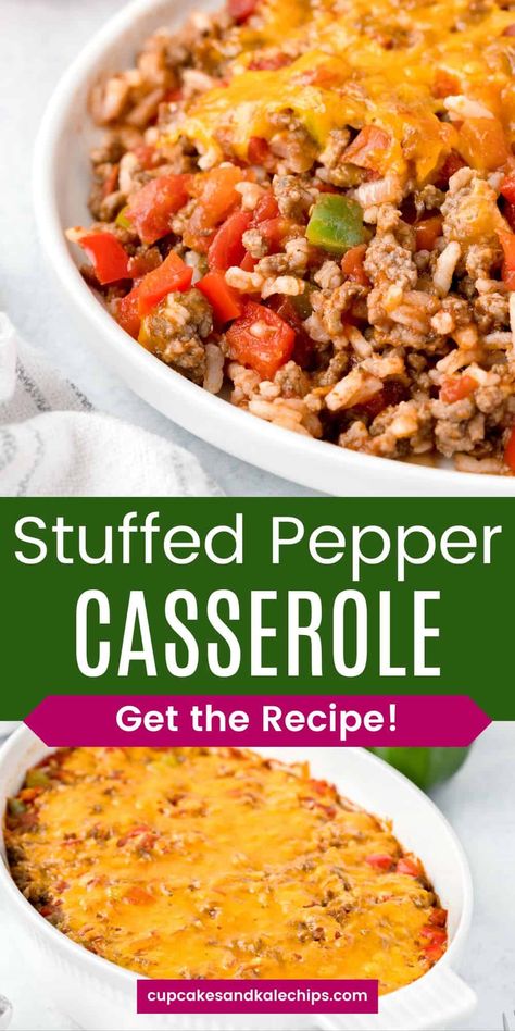 Enjoy the flavors of stuffed peppers without the hassle with this savory Stuffed Pepper Casserole recipe! Made with ground beef, bell peppers, rice, and plenty of cheddar cheese, it's a delicious gluten-free dinner option the whole family will love. Unstuffed Pepper Casserole, Unstuffed Peppers, Healhty Meals, Ground Beef And Rice, Pepper Casserole, Stuffed Pepper Casserole, Ground Beef Casserole Recipes, Pepper Recipes, Bell Pepper Recipes