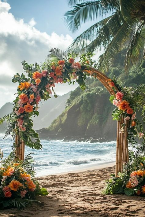 Island Escape Arch Boho Wedding Arch, Beach Wedding Arch, Tropical Wedding Theme, Tropical Wedding Decor, Tropical Wedding Inspiration, Tropical Beach Wedding, Tropical Wedding Flowers, Wedding Ceremony Arch, Beach Wedding Flowers