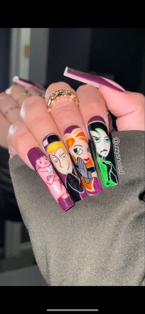 #xlnails #nails #nailart #kimpossible Kim Possible Nail Art, Kim Possible Nails, Character Nail Designs, Father Daughter Tattoos, Nail Art Designs Images, Clear Acrylic Nails, Kim Possible, Disney Nails, Tattoos For Daughters