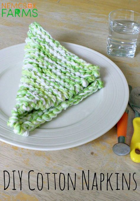 DIY Cotton Napkin free knitting pattern for eco-friendly living Knit Napkins, Knitted Dishcloth Patterns Free, Dishcloth Patterns Free, Green Craft, Knit Dishcloth, Dishcloth Pattern, Arm Knitting, Diy Knitting, Garter Stitch