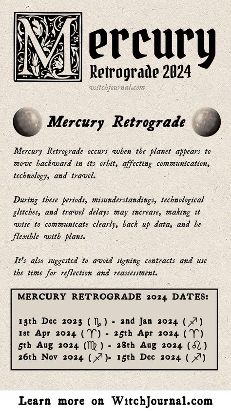 Mercury Retrograde 2024 Dates Mercury Retrograde 2024, 2024 Capricorn, Mercury Retrograde 2023, Mercury Retrograde Effects, Retrograde 2023, Retrograde Meaning, 2024 Astrology, Astrological Calendar, Cosmic Witch