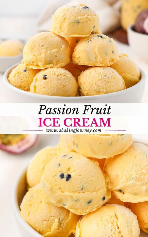 Passion Fruit Ice Cream Recipe, Passionfruit Ice Cream Recipe, Passionfruit Dessert, Passion Fruit Ice Cream, Passion Fruit Sorbet, Glace Fruit, Passionfruit Recipes, Sorbet Ice Cream, Gelato Recipe