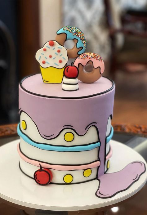 comic cake, comic book cake, outline comic cake, buttercream comic cake, cartoon cake, comic cake designs Cartoon Cake Ideas, Comic Book Cake, Cake Outline, 50 Birthday Cake, Frozen Castle Cake, Comic Cake, Cake Cartoon, Cartoon Birthday Cake, Hot Air Balloon Cake