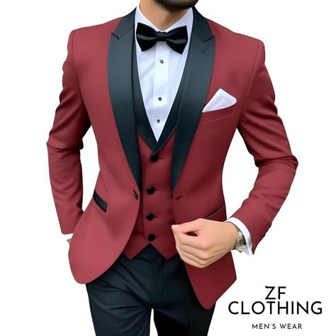 Black And Red Style, Pink And Burgundy Wedding, Red Suits, Designer Tuxedo, Red Tuxedo, Suits Formal, Stylish Mens Suits, Suits Wedding, Tuxedo Black