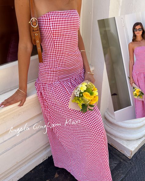 Red Gingham Dress, Gingham Outfit, Groovy Fashion, Prom Midi Dress, 60's Dress, Brunch Date, Beginning Boutique, Red Gingham, Strapless Tops