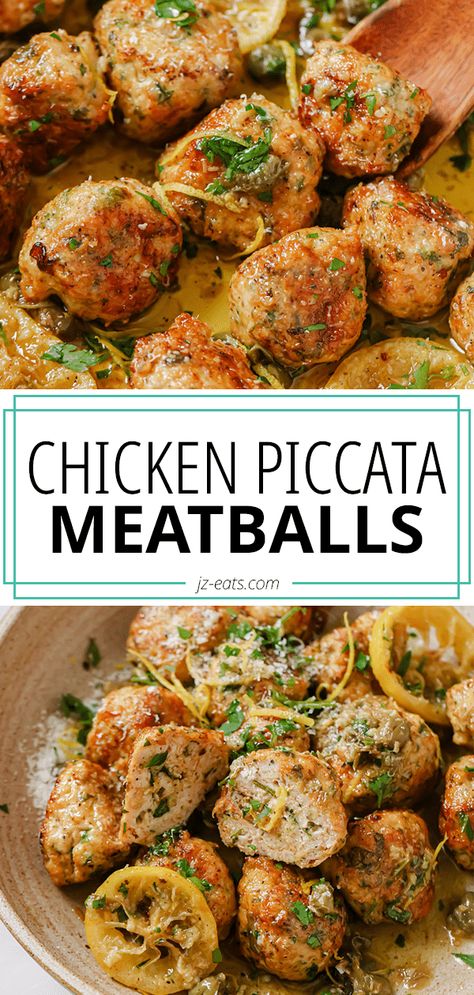 Chicken Piccata Meatballs are made in one pan and on the table in less than 30 minutes. They can even be made ahead of time! Chicken Piccata Meatballs, Easy Chicken Piccata, Piccata Sauce, Whole30 Meal Prep, Chicken Piccata, Savory Chicken, Main Dish Salads, Healthier Eating, Chicken Main Dishes