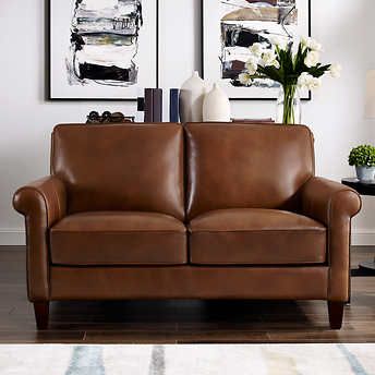 Larsen 3-piece Top Grain Leather Set | Costco Top Grain Leather Sofa, Box Seat, Sofa Dimension, Set Sofa, Sofa Loveseat, Leather Loveseat, Wood Dust, Top Grain Leather, Chic Design