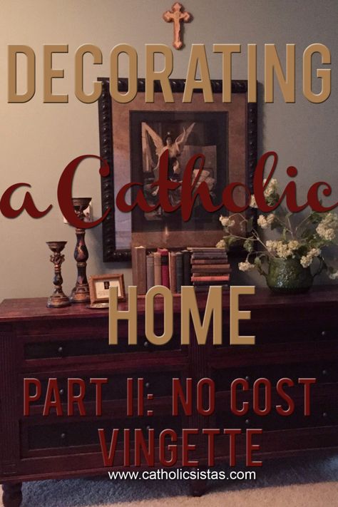 Decorating a Catholic Home: No Cost Hallway Vignette – Catholic Sistas Diy Altar Sacred Space, Hallway Vignette, Home Altar Catholic Beautiful, Home Alter, Home Chapel, Catholic Home Altar, Home Altar Catholic, Catholic Home Decor, Upstairs Landing