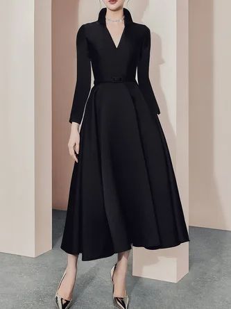 Regular Fit V neck Long sleeve Elegant Long Party Dress Elegant Midi Dresses Classy Chic, Elegant Midi Dress Classy Simple, Elegant Midi Dress Classy, Party Dress Black, Long Party Dress, Black Dresses Classy, Formal Evening Gown, Elegant Midi Dresses, Elegant Color