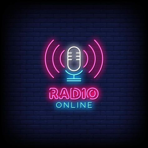 Radio Online Neon Signs Style Text Vector Radio Poster, Social Media Images Design, Mixer Dj, Pink Neon Sign, Tv Set Design, Radio Design, Brand Purpose, Neon Wall Art, Custom Neon Lights