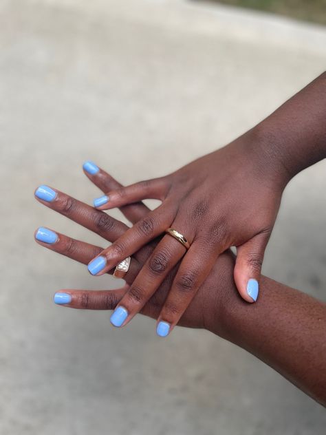 Blue Nails Black Women, Ongles Baby Blue, Realistic Nails, Nails On Black Skin, Nails For Dark Skin, Heart Tip Nails, Dark Skin Nail Color, Trendy Nail Colors, Short Nails Inspo