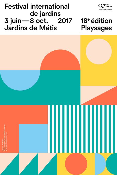 Jardins de Métis 2017 | Colourful Geometric Pattern Flat Poster Festival Ad | Award-winning Posters | D&AD Visuell Identitet, 타이포그래피 포스터 디자인, Geometric Poster, 카드 디자인, Festival Posters, Geometric Graphic, Design Graphique, Graphic Design Posters, Geometric Designs